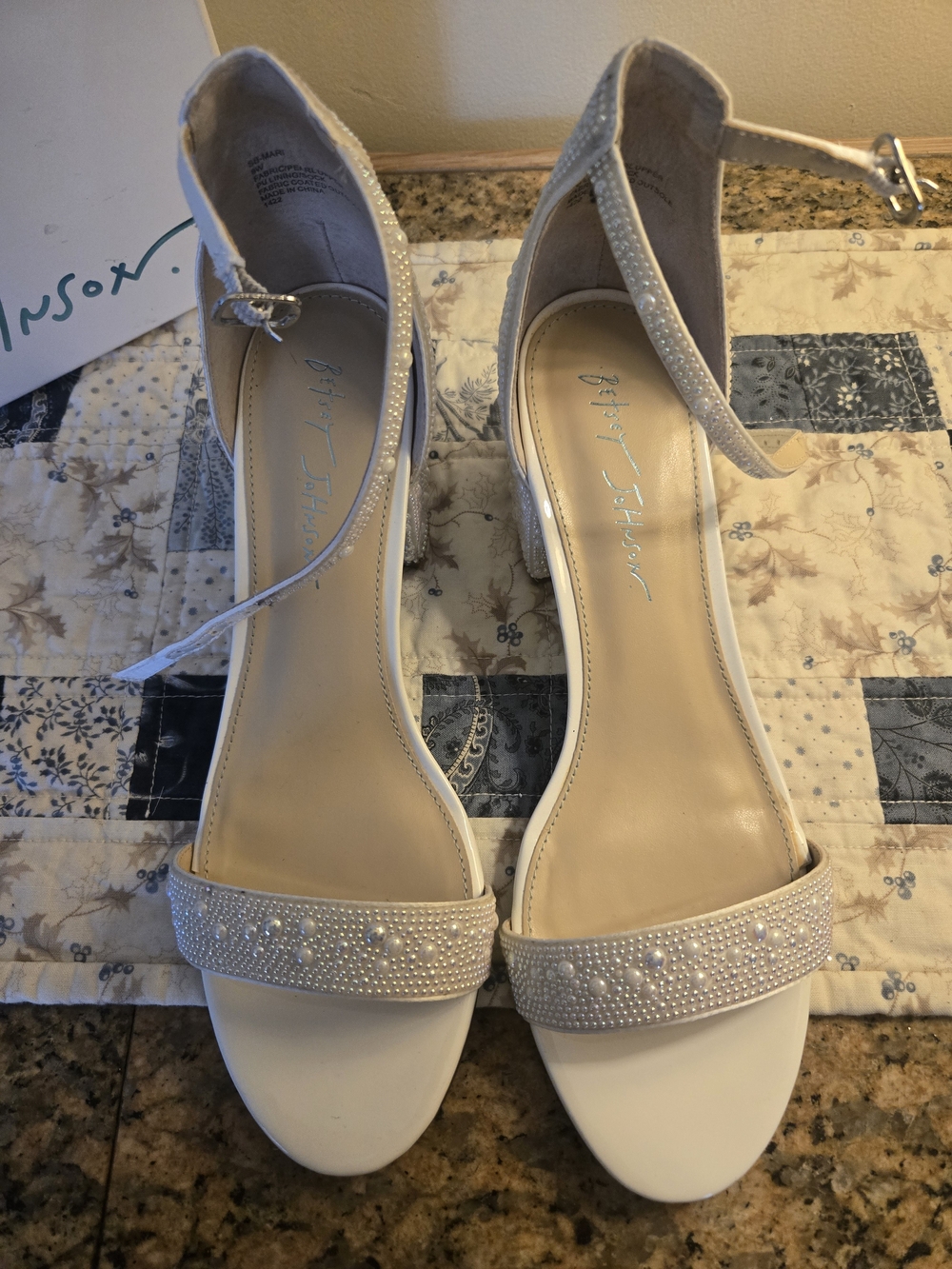 Betsey Johnson White Embellished Ankle-Strap Heels